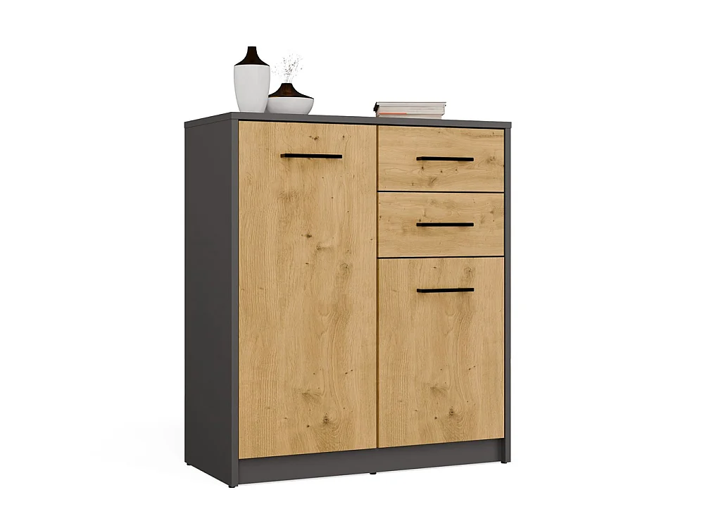 Komoda SIMPOLO 2D2S | Antracyt Dąb Artisan | 74x35x85 cm | Salon, 2 Drzwi 2 Szuflady 4771896 - obrazek 1