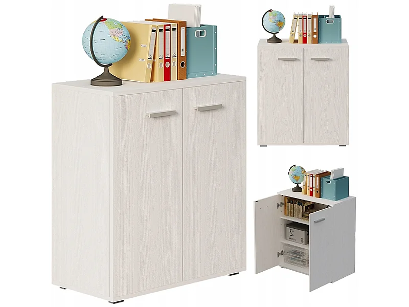 Komoda biała do biura salonu regał szafka z 2 drzwiczkami 3 półki loft 68cm 5004306 - obrazek 1