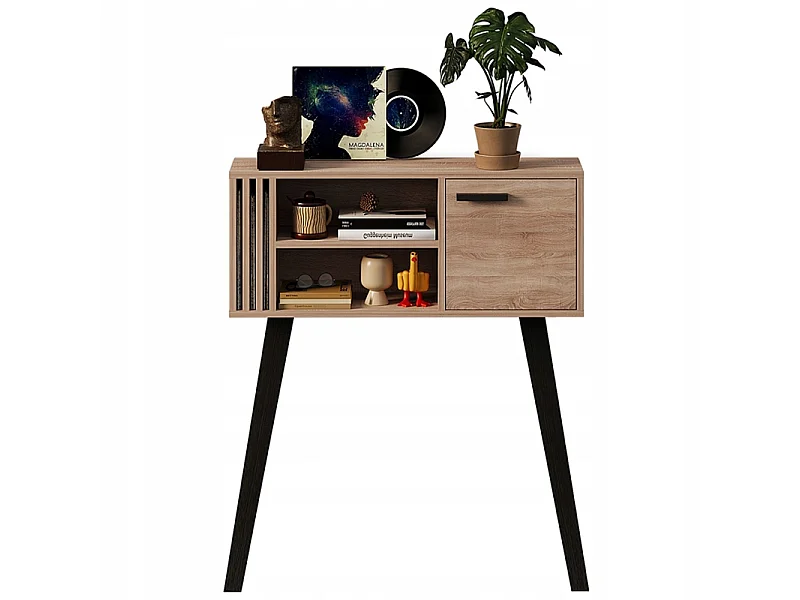 Konsola z lamelami do przedpokoju loft nowoczesna jasny dąb zamykana 80 cm 5004320 - obrazek 1