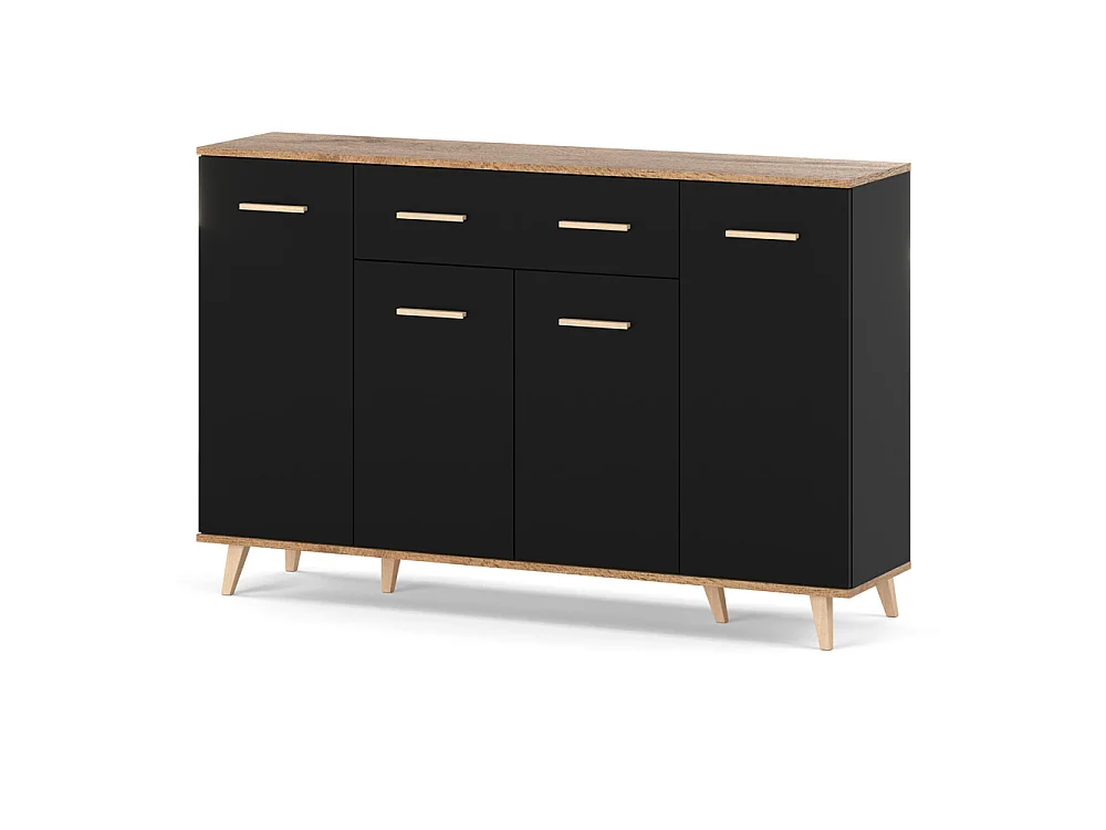 Komoda Z Szufladami STIVMEBLE 146.4x36x95.2 CM Czarna Dąb Wotan Szafka Loft Do Salonu Sypialni 5005648 - obrazek 1