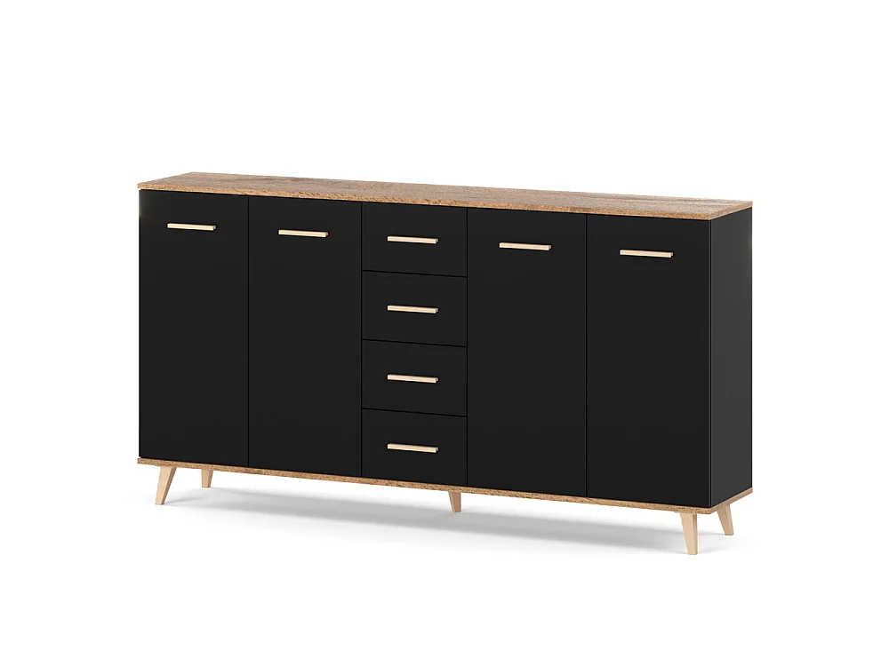 Komoda Z Szufladami STIVMEBLE 179.4x36x95.2 CM Czarna Dąb Wotan Szafka Loft Do Salonu Sypialni 5005650 - obrazek 1