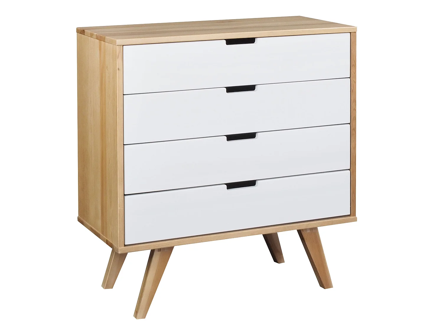 Komoda drewniana 90 cm Malmo I, 4 szuflady, kolor dębowy i bielony 4026990 - obrazek 1