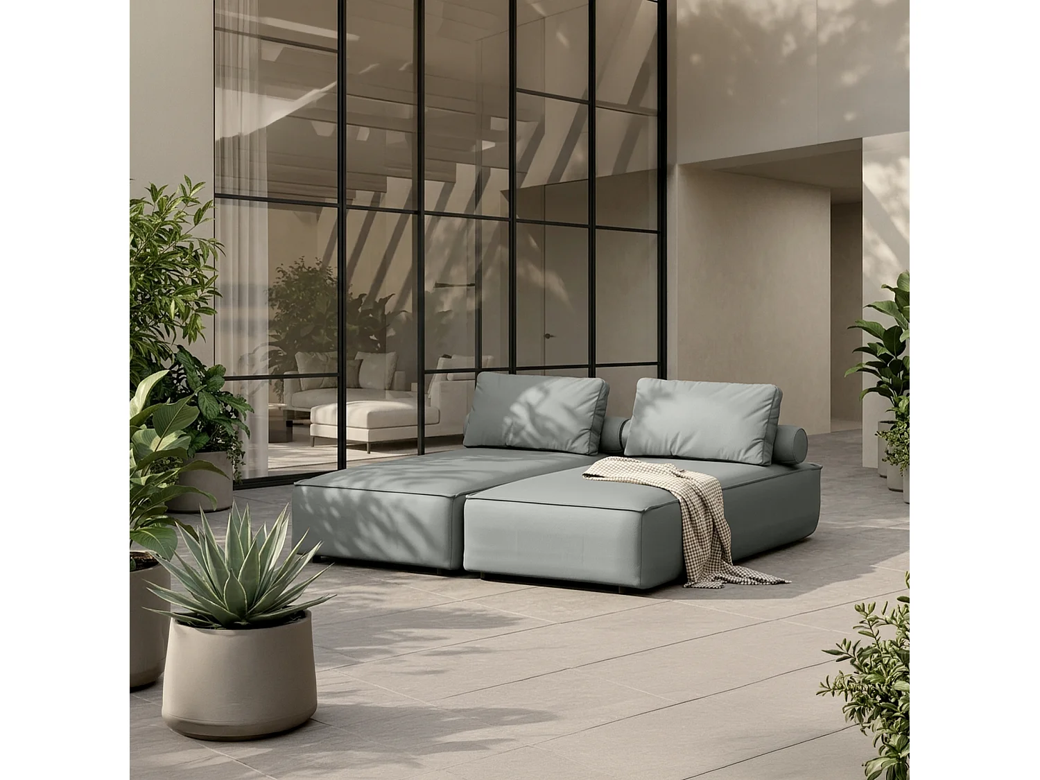 Komplet 2 szezlongów Patio, tkanina Odyssey, cement (02) 5013514