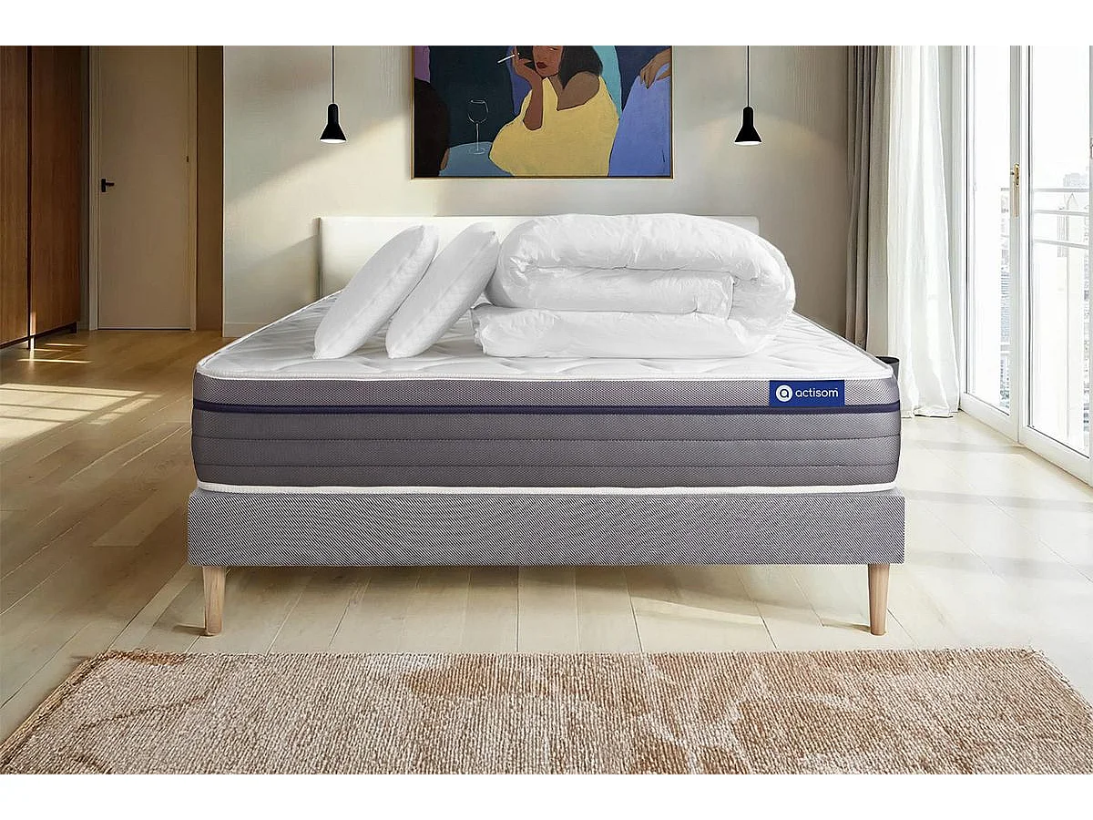 Kompletny zestaw lózka - materac 140x190 cm + Sprezyna skrzyniowa z listwami (w zestawie) + 2 poduszki Koldra - ActiMemo Zen 162959 - obrazek 1