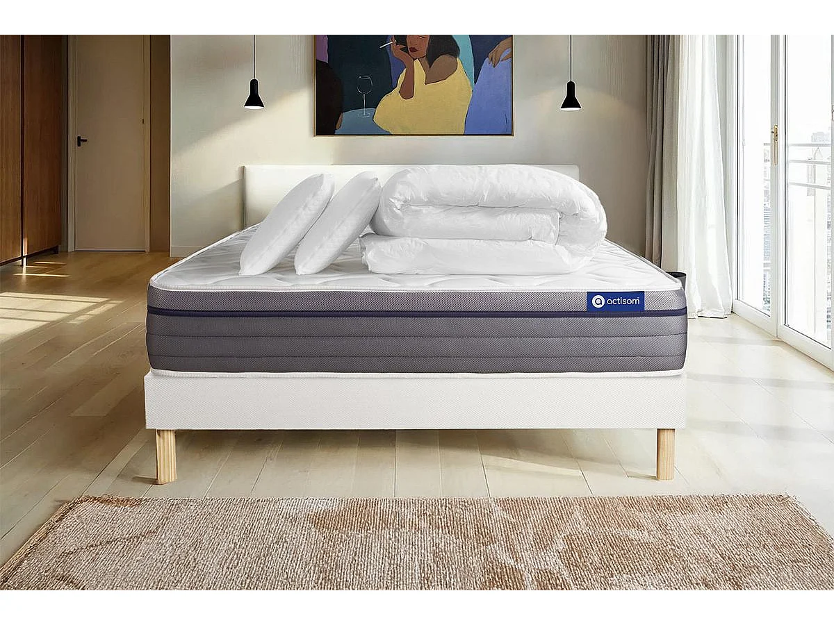 Kompletny zestaw lózka - materac 200x200 cm + Sprezyna skrzyniowa z listwami (w zestawie) + 2 poduszki Koldra - ActiMemo Zen 164561 - obrazek 1