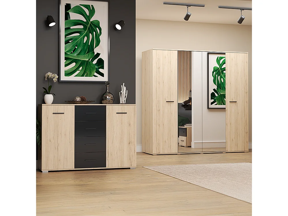 Komoda BARI 2D4S 135 cm, San Remo Sand + czarny półmat 4999853 - obrazek 1