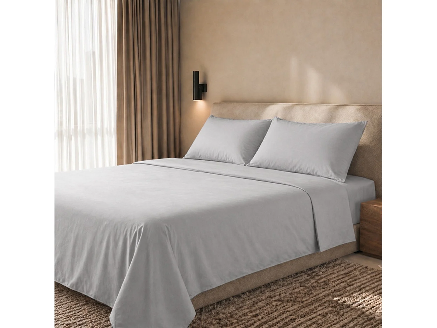 Komplet Prześcieradeł 100% Bawełna Percale 200 TC Jasnoszary | Made in Italy 5026275