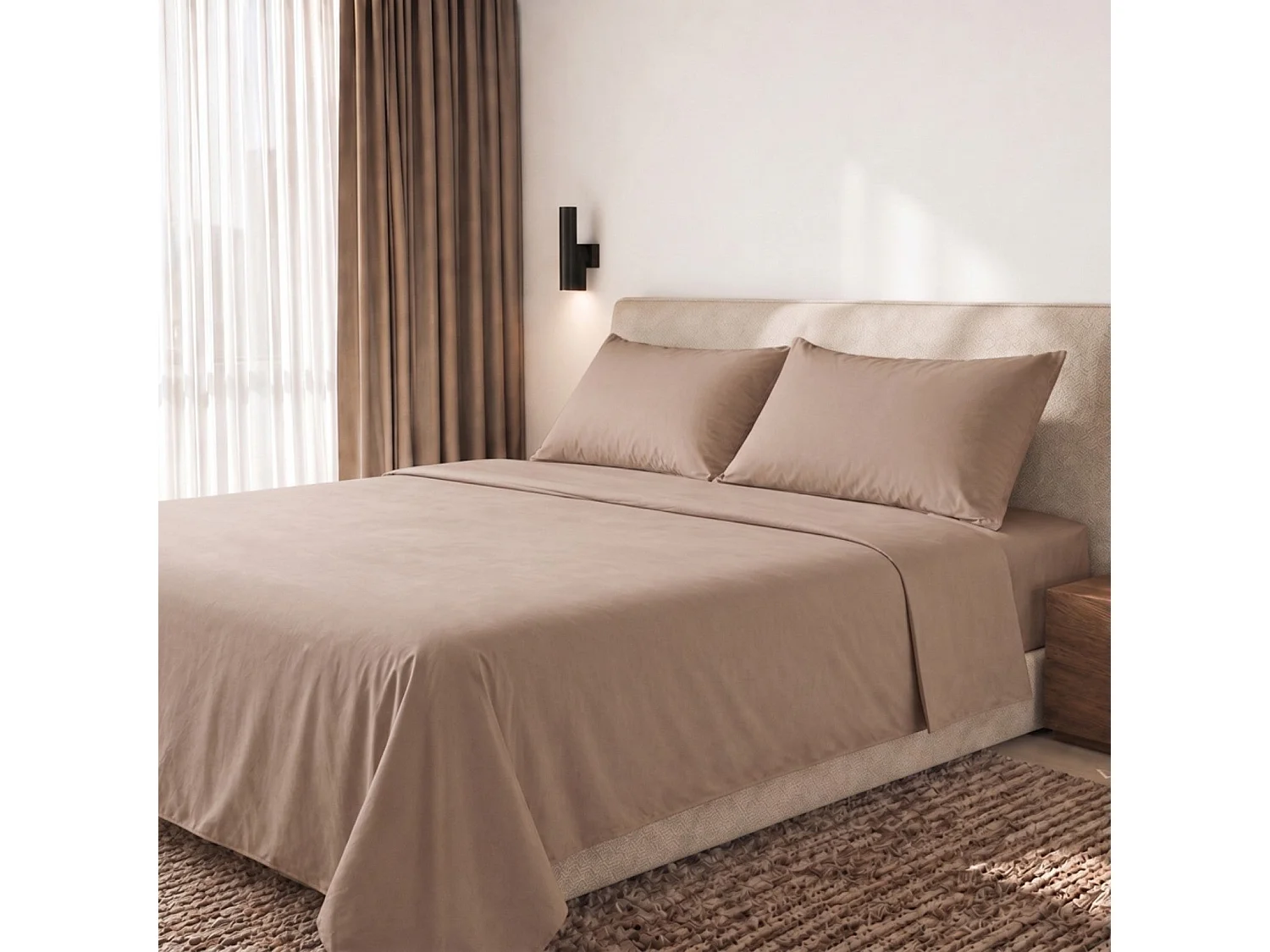 Komplet Prześcieradeł 100% Bawełna Percale 200 TC Mokka | Made in Italy 5026283 - obrazek 1