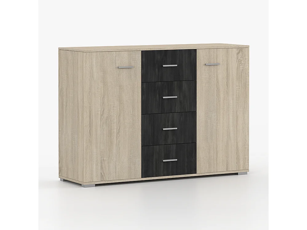 Komoda WENECJA 2D4S 135 cm, Dąb Sonoma + czarna sosna norweska 4999744 - obrazek 1