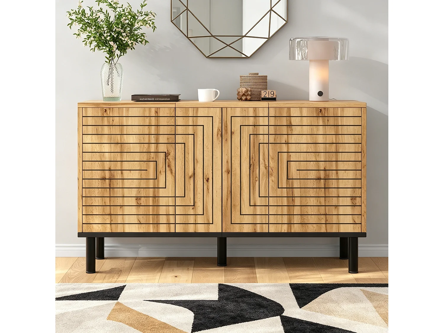 Komoda z falistym wzorem 120×35×68 cm - 3 drzwi z cichym domykiem - MDF - Kolor naturalny 5033654 - obrazek 1