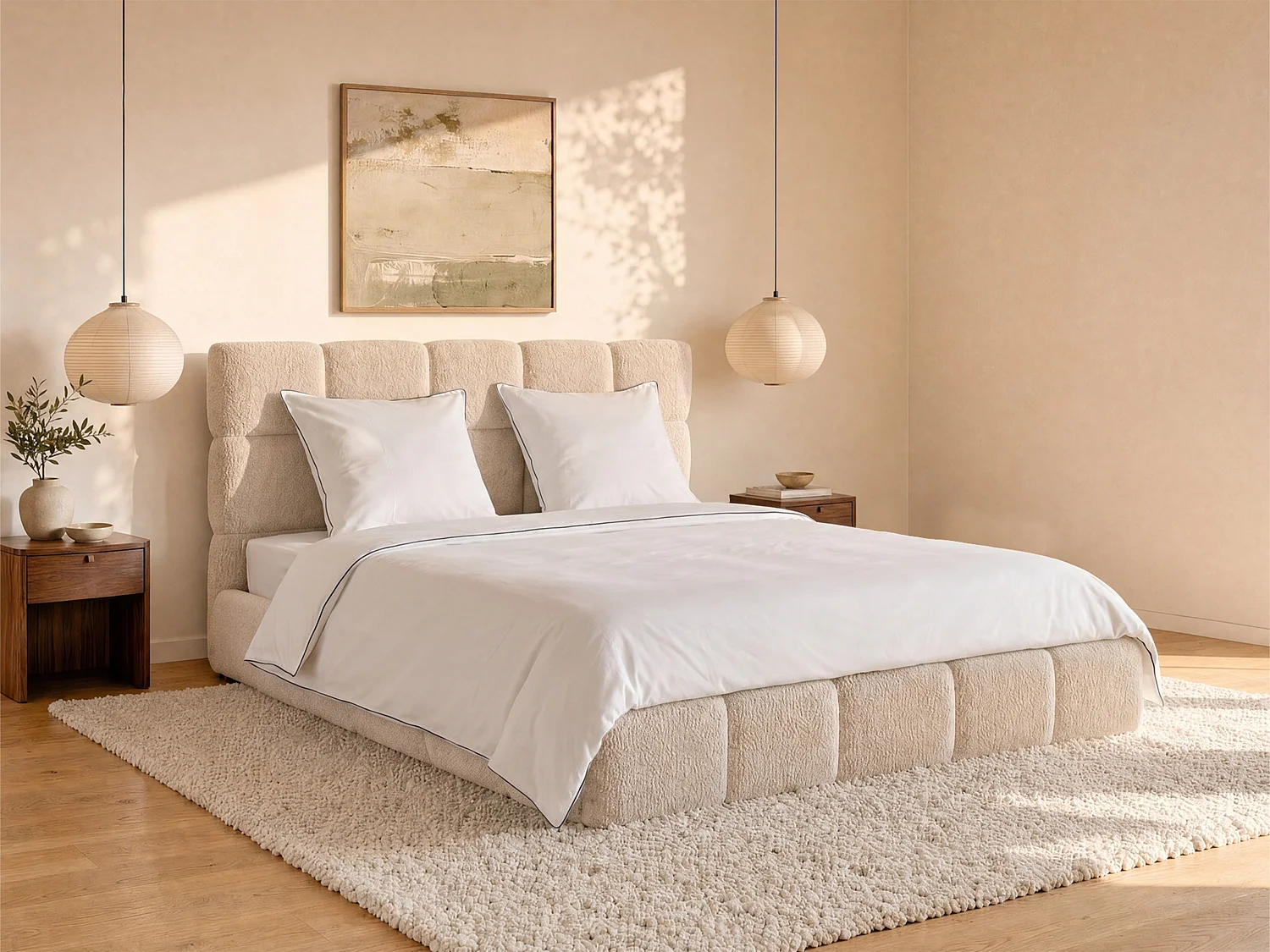 Komplet pościeli z bawełny perkalowej 80 nici/cm² - Poszwa na kołdrę 220 x 240 cm + 2 poszewki na poduszkę 63 x 63 cm - Biały z niebieską obwódką - AGAMI marki PALACIO 754843 - obrazek 1