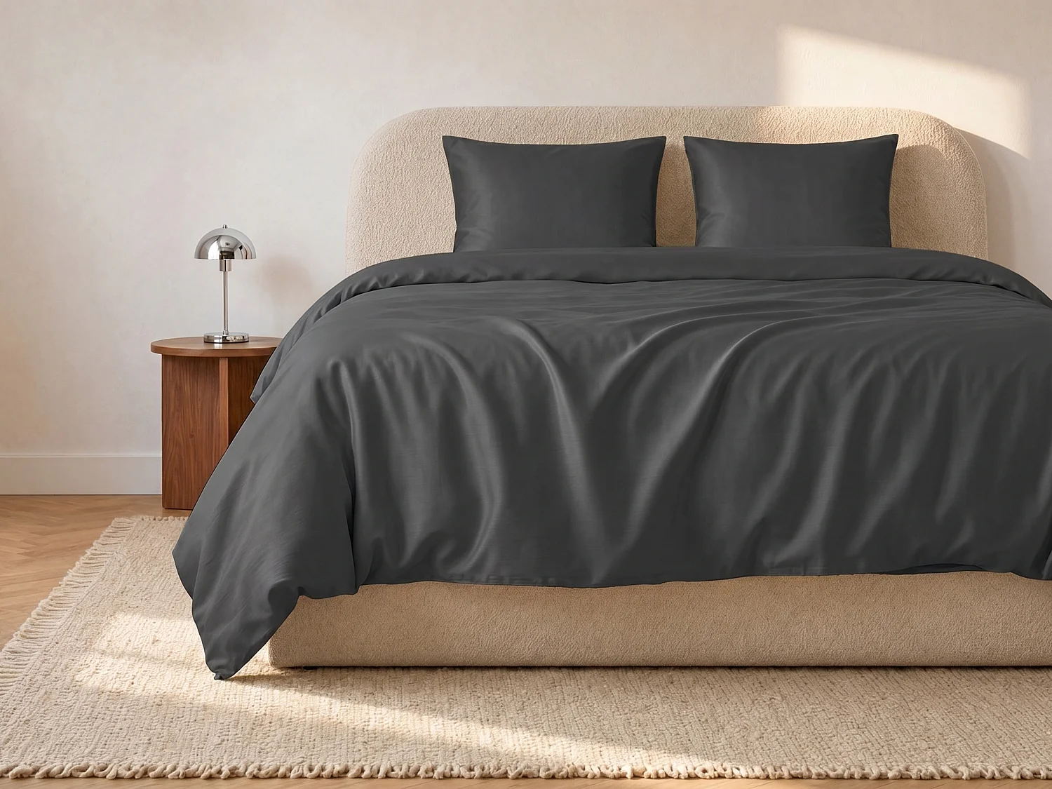 Komplet pościeli satynowej 108 nici/cm² - Poszwa na kołdrę 220 x 240 cm + 2 poszewki na poduszkę 63 x 63 cm - Antracytowy - TALORA marki PALACIO 754863 - obrazek 1