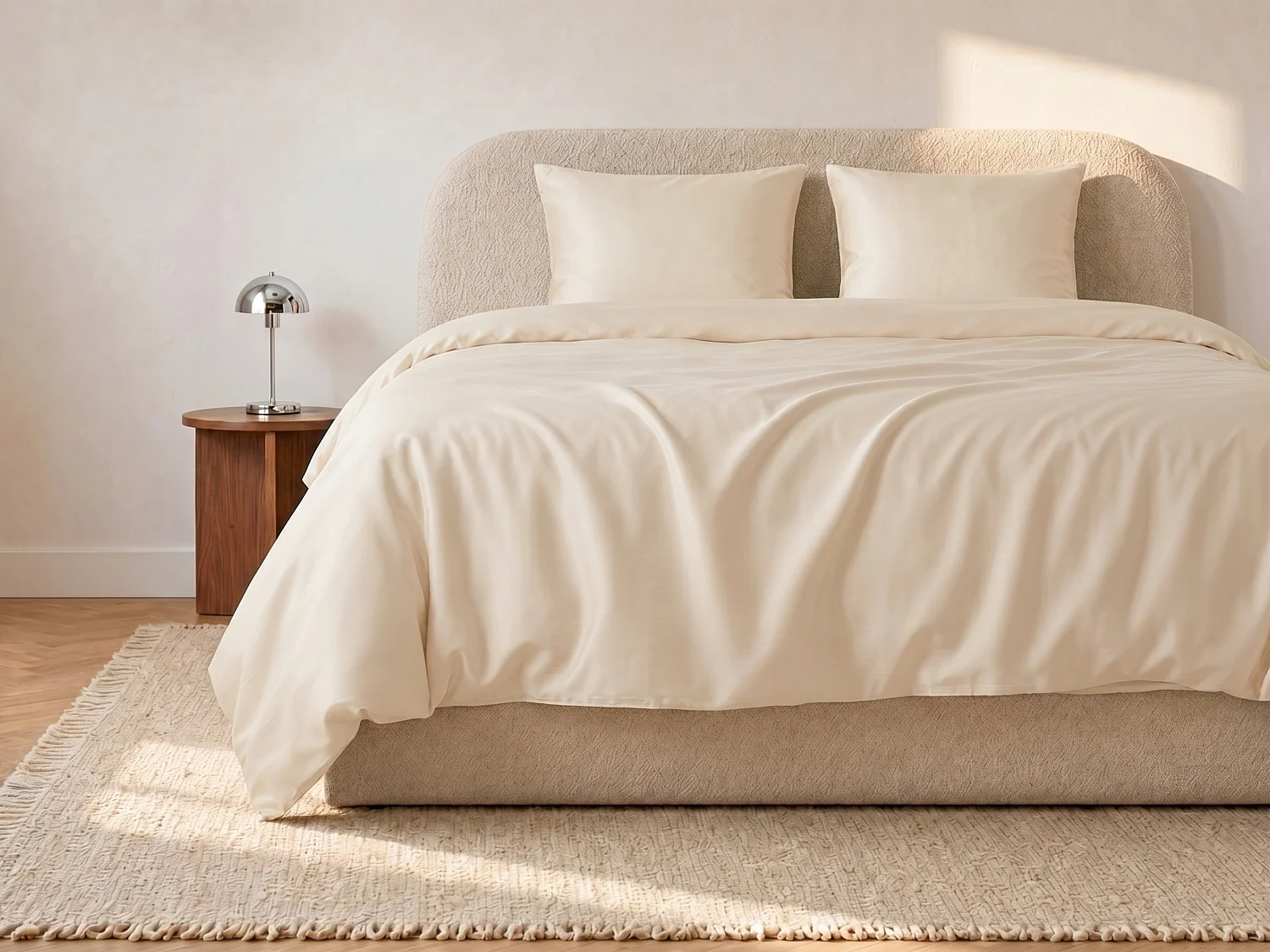 Komplet pościeli satynowej 108 nici/cm² - Poszwa na kołdrę 240 x 260 cm + 2 poszewki na poduszkę 63 x 63 cm - Beżowy - TALORA marki PALACIO 754867 - obrazek 1