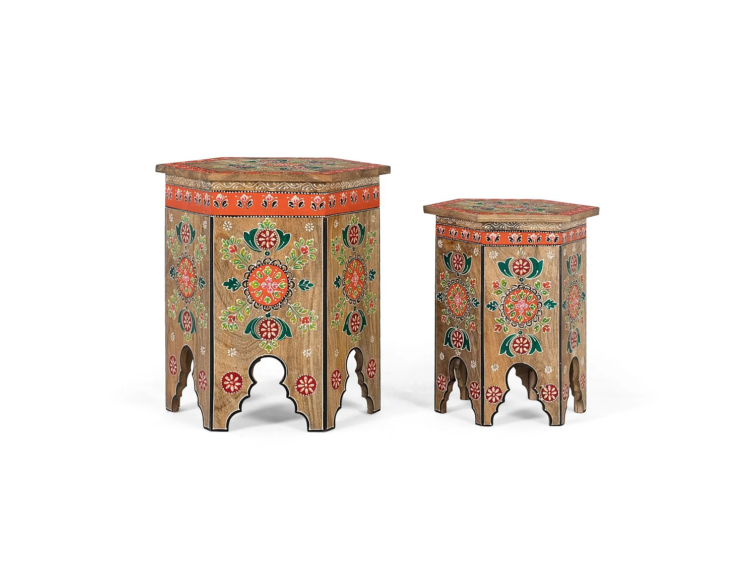 Duży stołek z drewna mango 48 cm, mały stołek z drewna mango 37 cm, rękodzieło w stylu etnicznym – 50x48x48 4138867