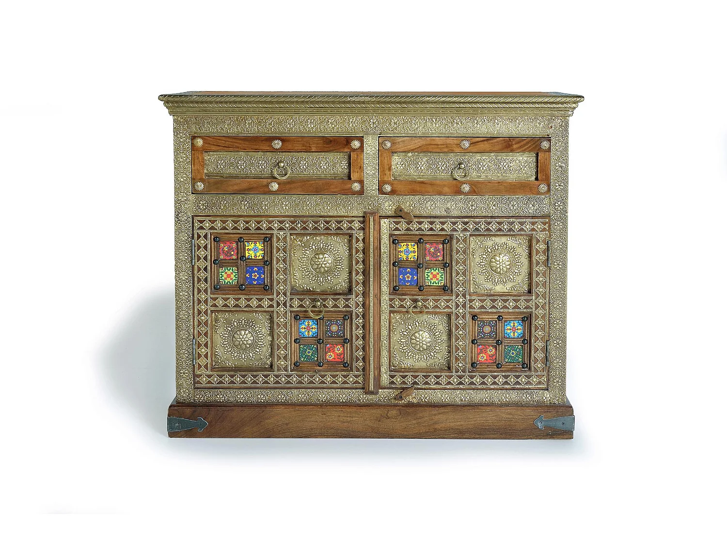 Komoda z drewna akacjowego, 105 cm, styl etniczny, ręcznie robiony, 90x105x40 573377 - obrazek 1