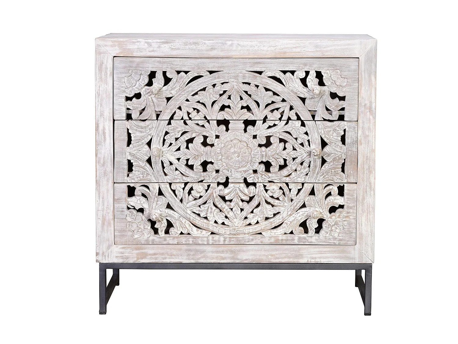 Komoda z drewna mango, 80 cm, styl etniczny boho, rzeźbiona, 81x80x35 2732725 - obrazek 1