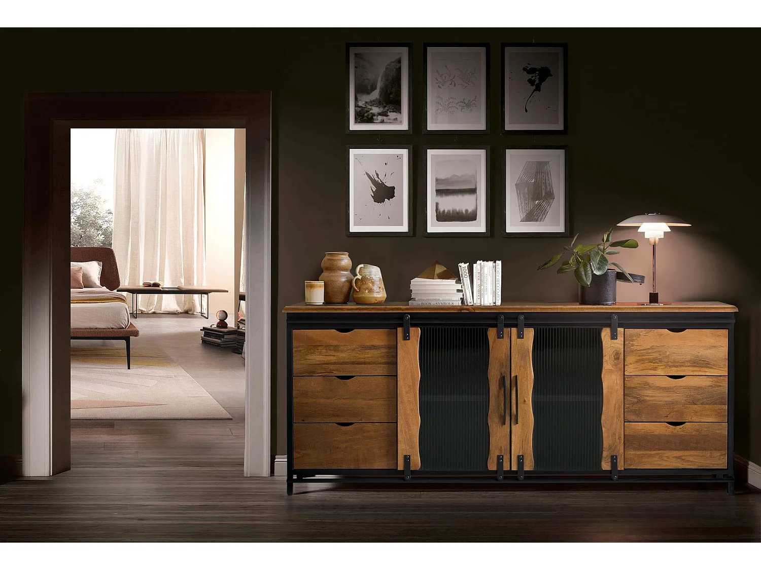 Komoda z drewna mango, metalowa, w stylu industrialnym - 80x190x40 2732753 - obrazek 1