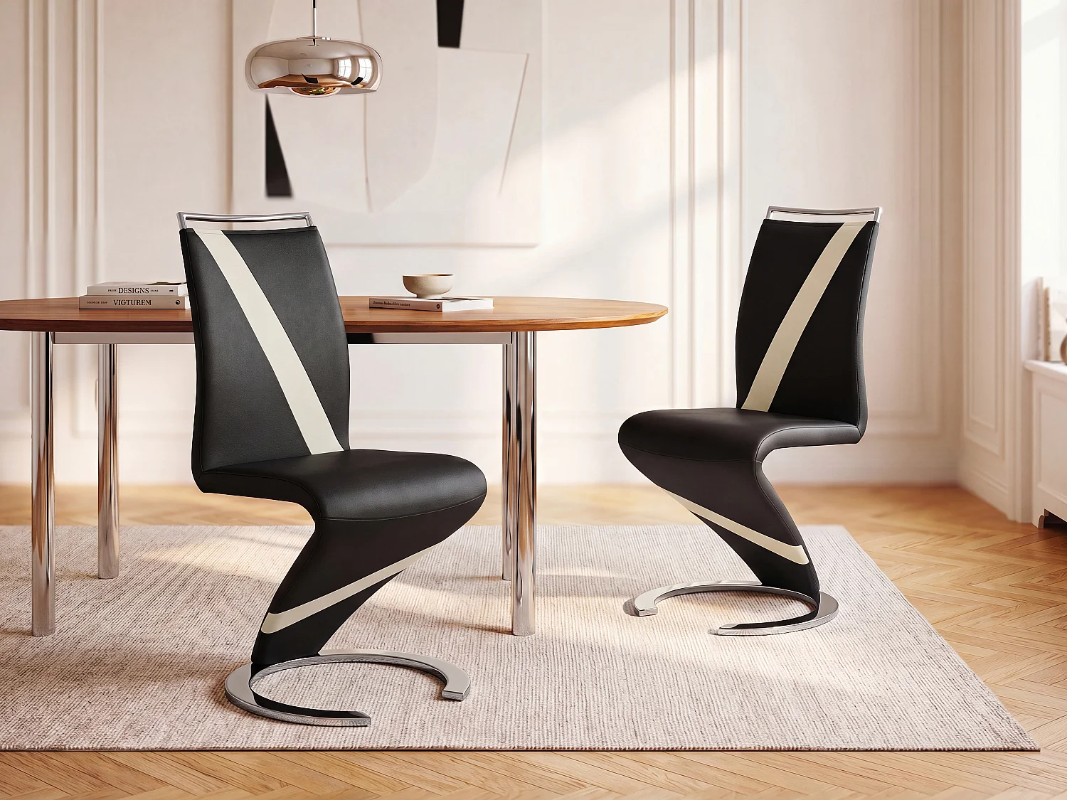 Komplet 4 krzeseł TWIZY - Materiał skóropodobny czarny + biały 90181 - obrazek 1