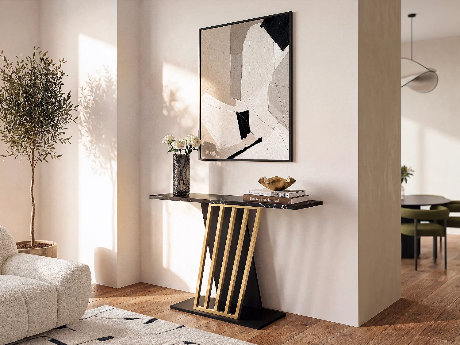 Konsola – Imitacja czarnego marmuru i złoty – ORSONA 623909