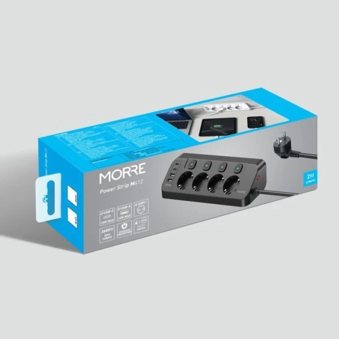 Narożna listwa MORRE 2m M412 ‑ 4niazda AC, 2xUSB‑C, 2xUSB‑A 15W - obrazek 2