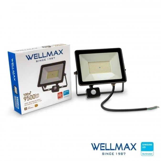 Naświetlacz LED 100W 95lm/W 9500lm IP54 Neutralna 4000K z czujnikiem ruchu SAMSUNG / GOL1FLN100P - obrazek 2