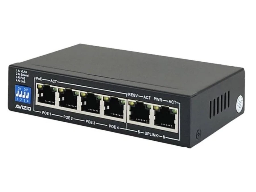 Niezarządzalny przełącznik (switch) 6xRJ45 ‑ 4 porty RJ45 PoE+ 100Mb/s + 2 porty RJ45 Uplink 100Mb/s AVIZIO - obrazek 2