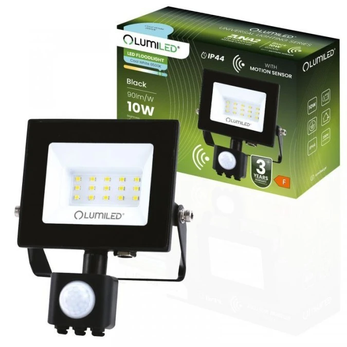 Naświetlacz LED ZUNA2 10W 900lm 6500K IP44 Czarny Czujnik Ruchu LUMILED - obrazek 2