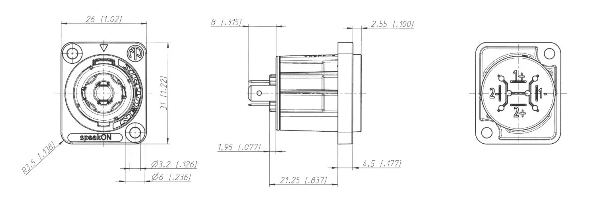 NEUTRIK Gniazdo tablicowe panelowe Speakon 4‑pin czarne NL4MPXX - obrazek 2