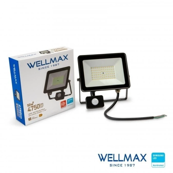 Naświetlacz LED 50W 95lm/W 4750lm IP54 Neutralna 4000K z czujnikiem ruchu SAMSUNG / GOL1FLN050P - obrazek 2