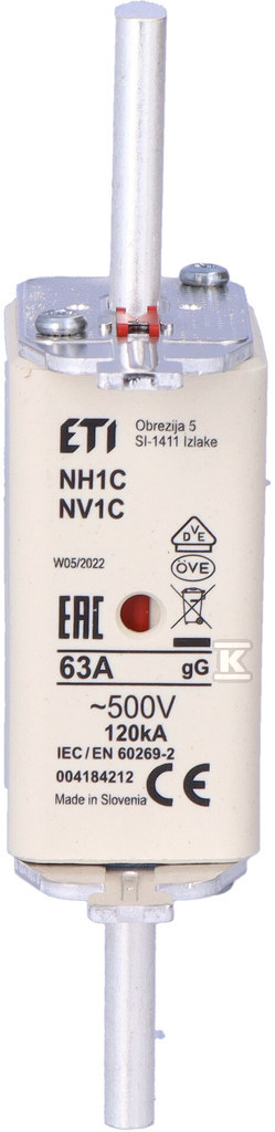 Wkładka bezpiecznikowa - NH1C gG 63A/500V - zwłoczna 004184212 - obrazek 3