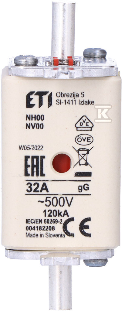 Wkładka bezpiecznikowa - NH00 gG 32A/500V - zwłoczna 004182208 - obrazek 3