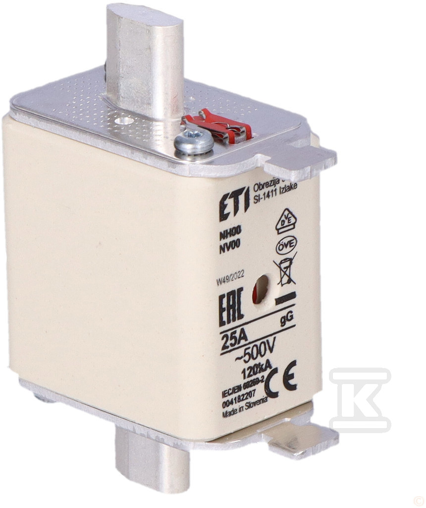 Wkładka bezpiecznikowa - NH00 gG 25A/500V - zwłoczna 004182207 - obrazek 2