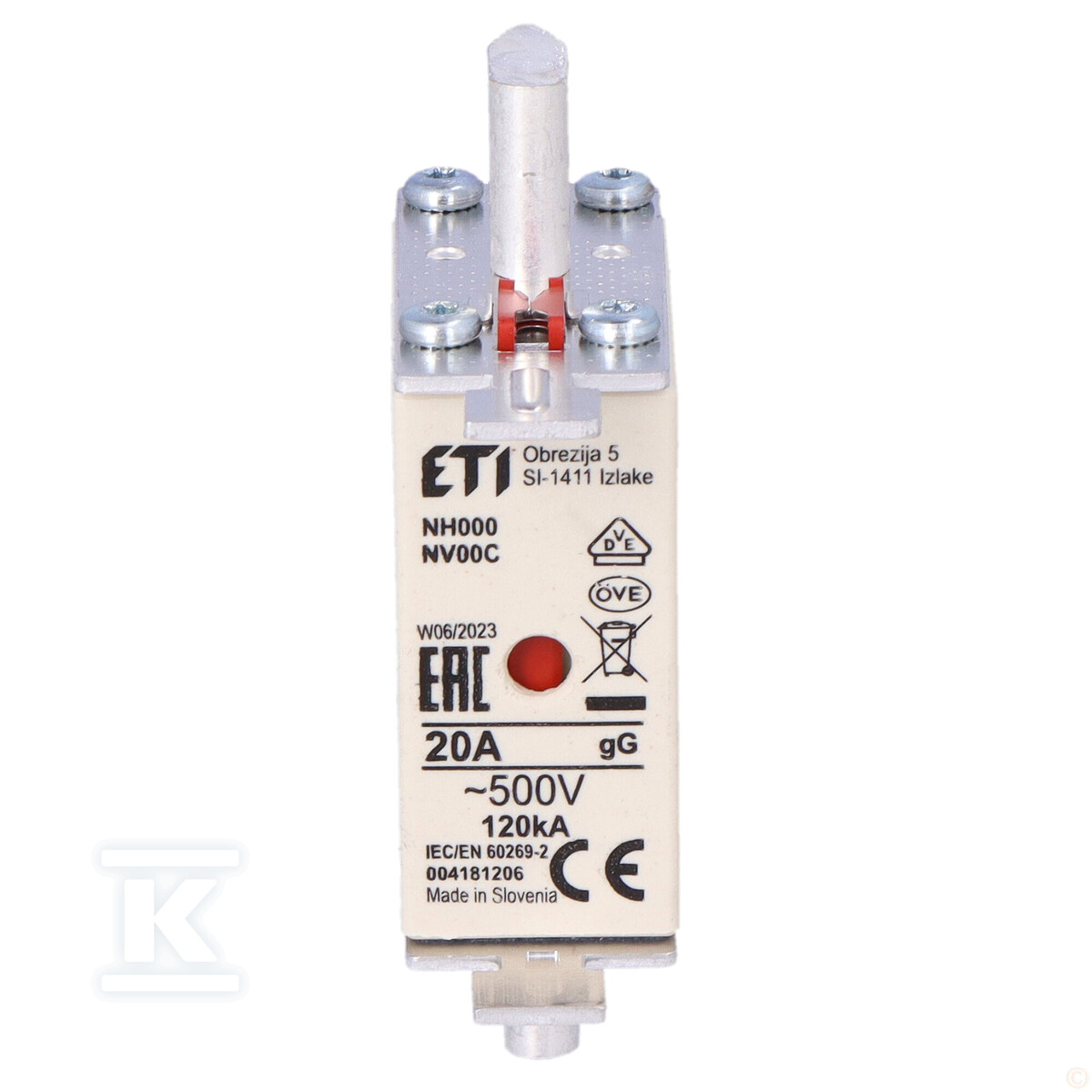 Wkładka bezpiecznikowa - NH000 gG 20A/500V - zwłoczna 004181206 - obrazek 3