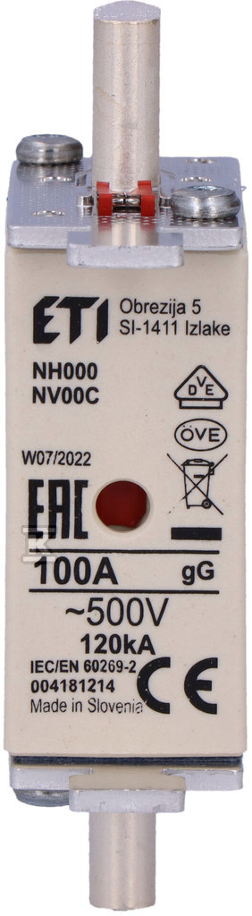 Wkładka bezpiecznikowa - NH000 gG 100A/500V - zwłoczna 004181214 - obrazek 3