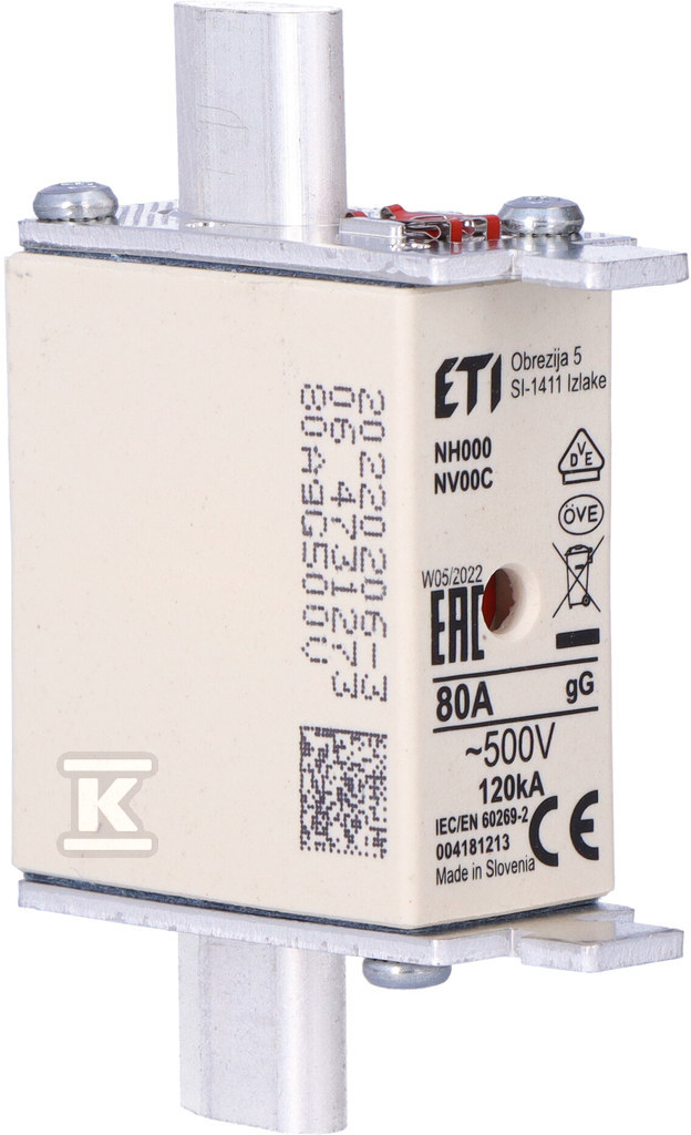 Wkładka bezpiecznikowa - NH000 gG 80A/500V - zwłoczna 004181213 - obrazek 2