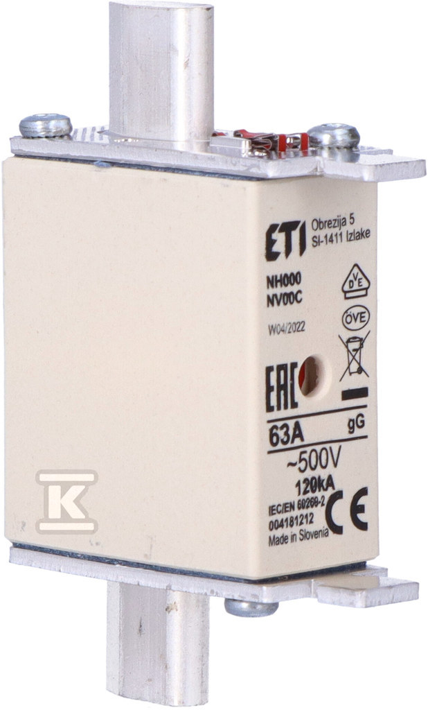 Wkładka bezpiecznikowa - NH000 gG 63A/500V - zwłoczna 004181212 - obrazek 2