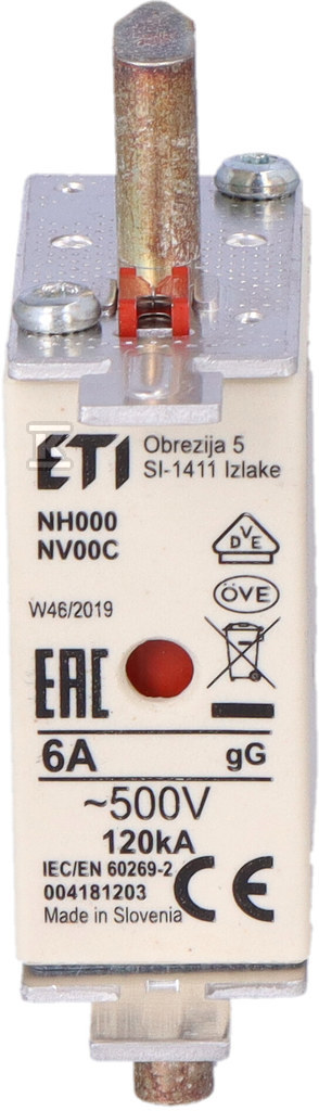 Wkładka bezpiecznikowa - NH000 gG 6A/500V - zwłoczna 004181203 - obrazek 3