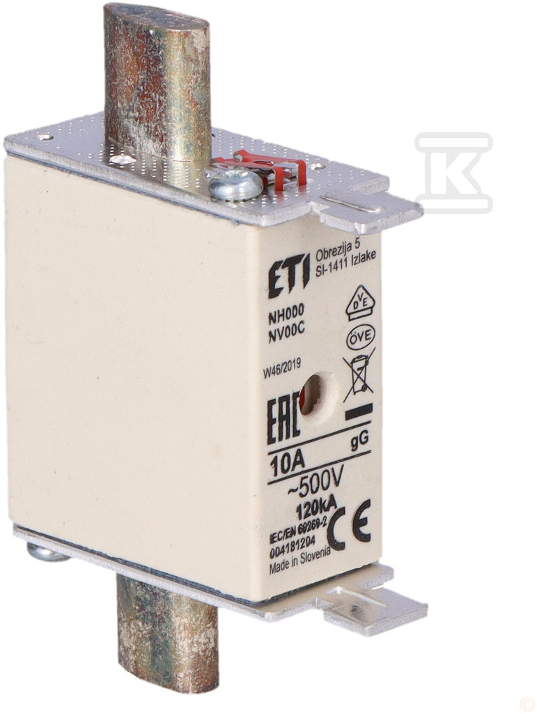 Wkładka bezpiecznikowa - NH000 gG 10A/500V - zwłoczna 004181204 - obrazek 2