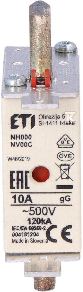 Wkładka bezpiecznikowa - NH000 gG 10A/500V - zwłoczna 004181204 - obrazek 3