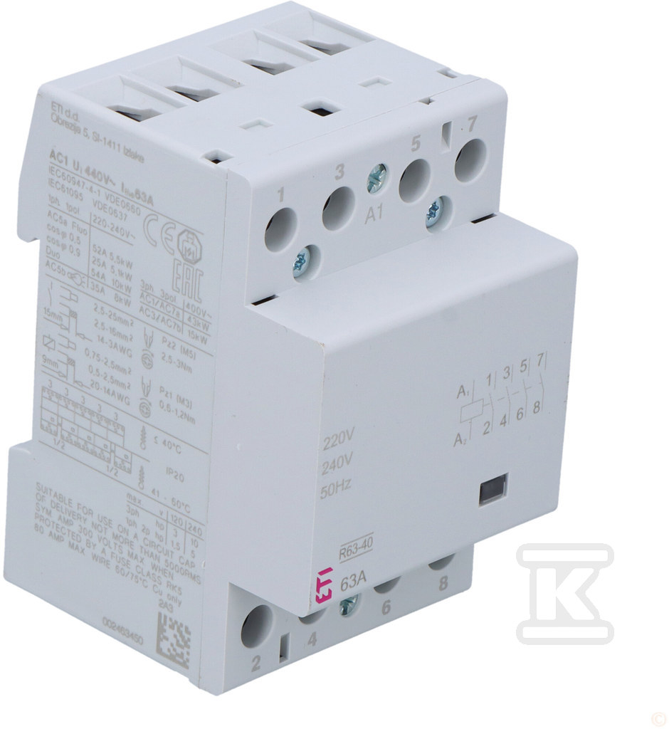 Stycznik modułowy 63A 4 styki zwierne (3 moduły 4-biegunowy) R 63-40 230V 002463450 - obrazek 2