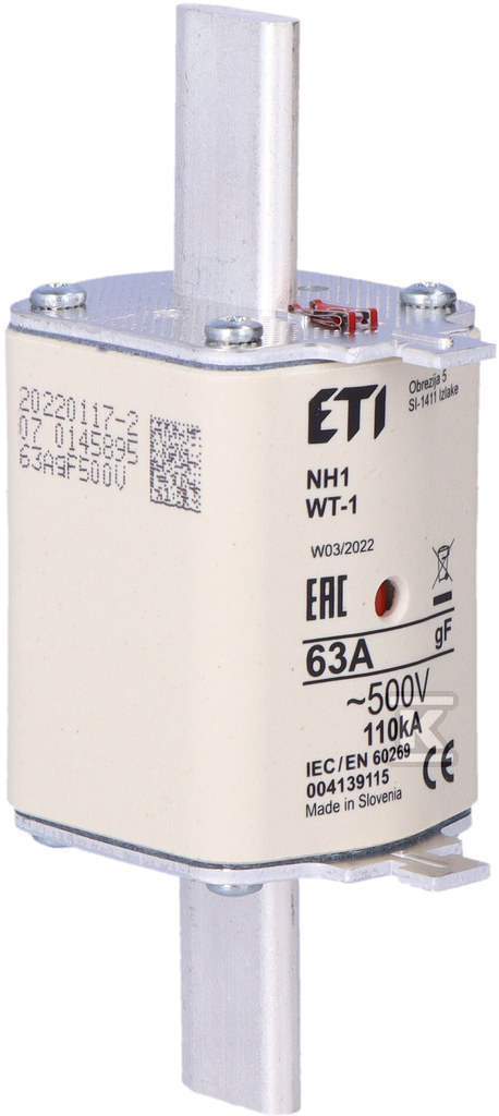Wkładka bezpiecznikowa - NH1/WT-1 gF 63A/500V - szybka 004139115 - obrazek 2