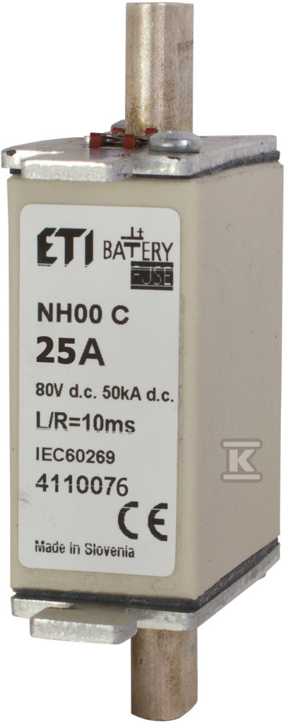 Wkładka bezpiecznikowa - NH000 gBat 25A/80V DC - do ochrony akumulatorów, magazynów energii / DC 004110076 - obrazek 1