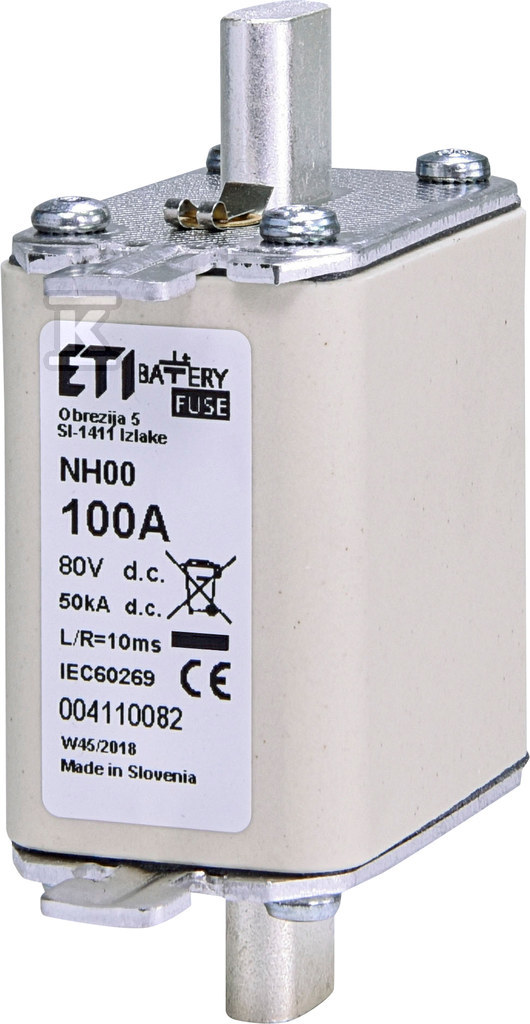 Wkładka bezpiecznikowa – NH00 gBat 100A/80V DC – do ochrony akumulatorów, magazynów energii / DC 004110082