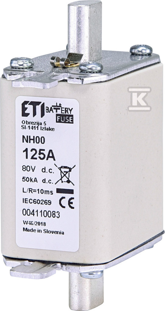 Wkładka bezpiecznikowa – NH00 gBat 125A/80V DC – do ochrony akumulatorów, magazynów energii / DC 004110083