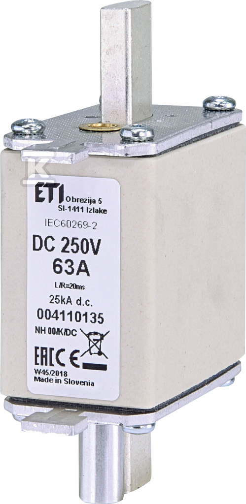 Wkładka bezpiecznikowa - NH00/K 63A/250V DC - DC / z wybijakiem 004110135 - obrazek 1
