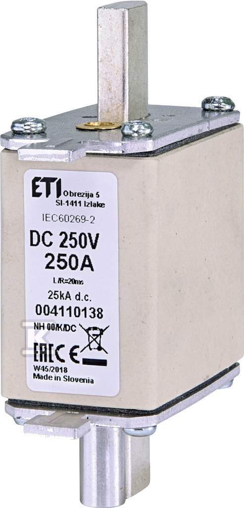 Wkładka bezpiecznikowa - NH00/K 250A/250V DC - DC / z wybijakiem 004110138 - obrazek 1