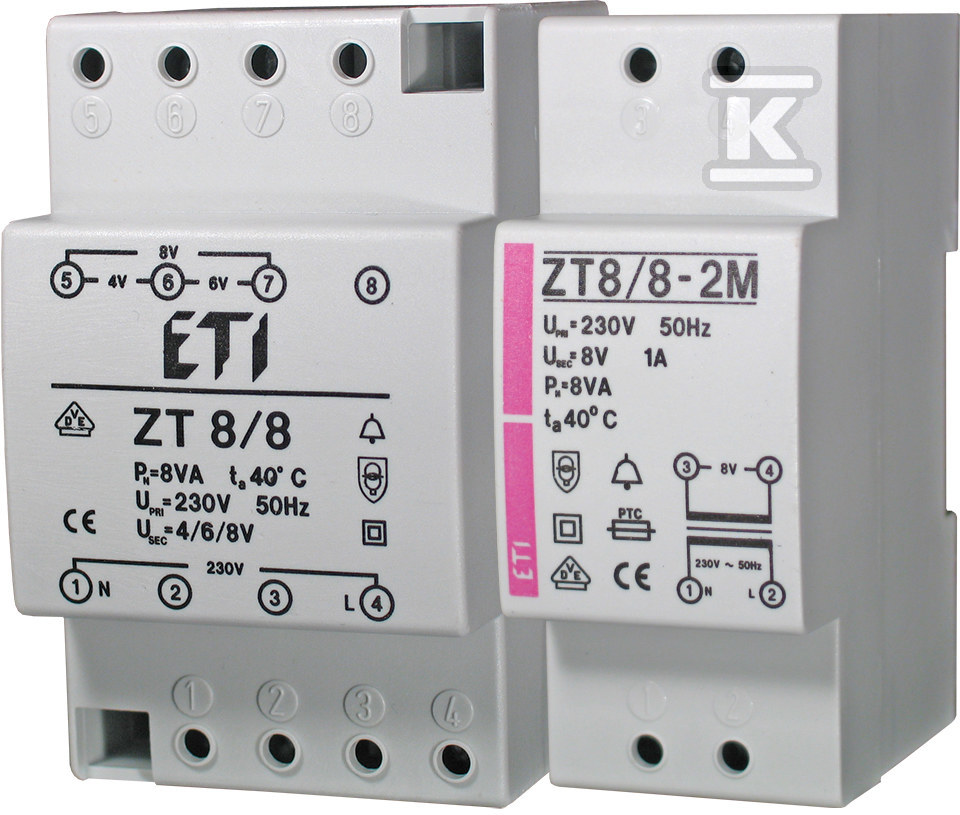 Transformator dzwonkowy 2p 230V/8V ZT 8/8-2M 002411010 - obrazek 1