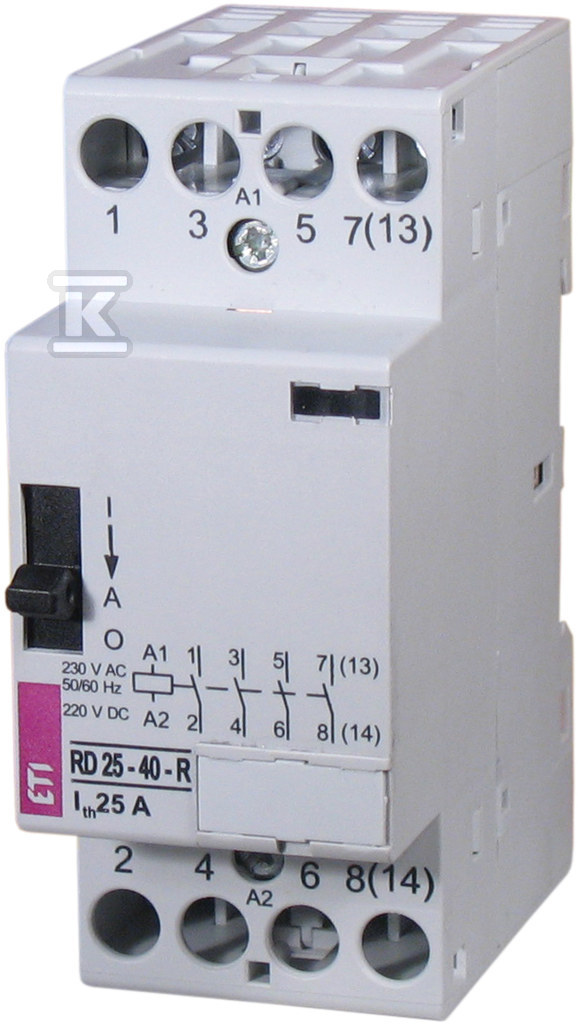 Stycznik modułowy ze sterowaniem ręcznym 25A 4 styki rozwierne (2 mod. 4 bieg.) R 25-04-R-230V AC 002464064 - obrazek 1