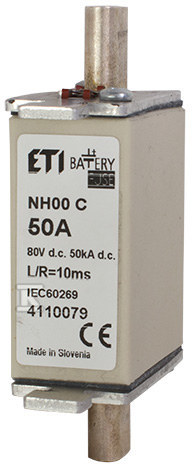 Wkładka bezpiecznikowa - NH000 gBat 50A/80V DC - do ochrony akumulatorów, magazynów energii / DC 004110079 - obrazek 1