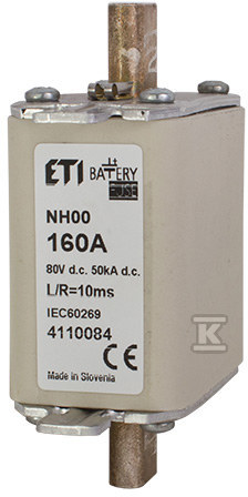 Wkładka bezpiecznikowa – NH00 gBat 160A/80V DC – do ochrony akumulatorów, magazynów energii / DC 004110084